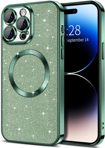 Miniatura 37 de Hython Funda para iPhone 13 Pro Max con purpurina, fundas magnéticas transparentes para teléfono con protector de lente de cámara