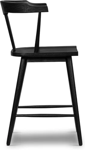Miniatura 4 de Poly & BARK Enzo Taburete de mostrador – Moderno taburete de bar tapizado con respaldo curvo, asiento acolchado, tapicería premium, patas de madera