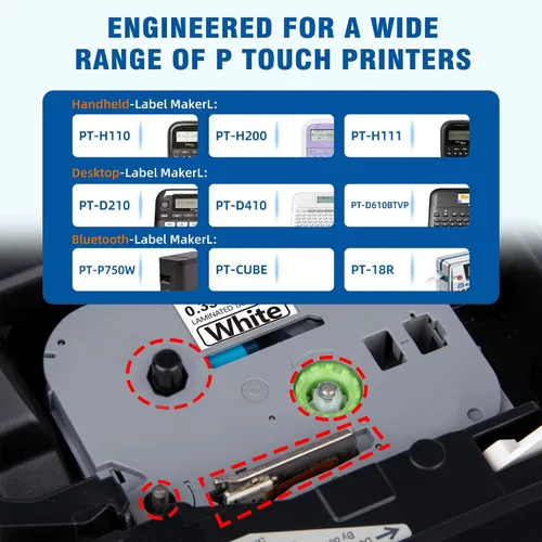 Miniatura 3 de Hehua Cinta TZ laminada compatible de 0.354 in 0.35 de repuesto para Brother P Touch TZe-221 TZe221 TZ221 TZ-221 3/8 pulgadas, cinta resistente al