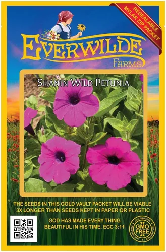 Everwilde Farms - 2000 semillas de flores silvestres Shanin Wild Petunia - Paquete de semillas Gold Vault
