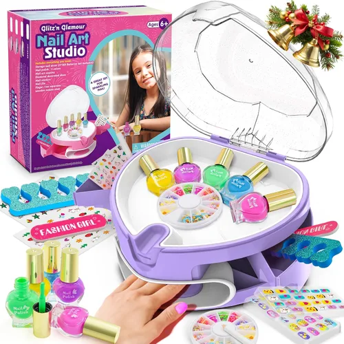 Miniatura 10 de Juego de esmaltes de uñas para niñas, kit de arte de uñas para niños de 7 a 12 años, salón de uñas todo en uno con secador de uñas y uñas postizas a