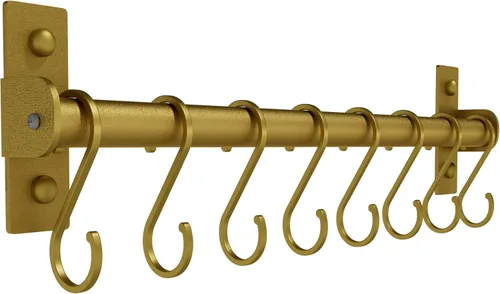 Dseap Soporte Colgante para Utensilios de Cocina, Estante para Ollas y Sartenes Montado en la Pared, Riel de Cocina con 8 Ganchos para Colgar Dorado