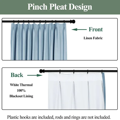Miniatura 3 de Frelement Cortinas 100% opacas con forro térmico, cortinas de lino para decoración de Navidad, cortinas plisadas con aislamiento térmico
