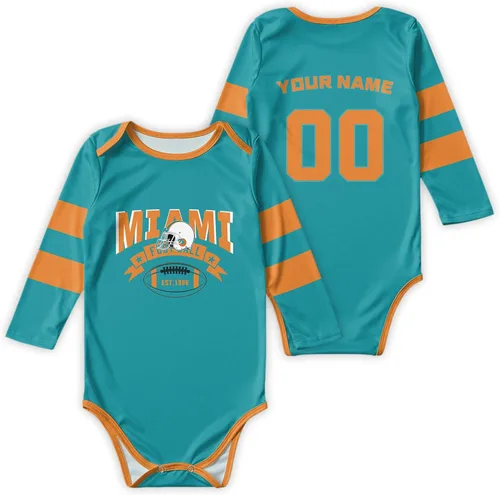 Ropa de bebé personalizada de manga larga de fútbol ropa de bebé recién nacido, número de nombre personalizado, regalos de bebé niño niña