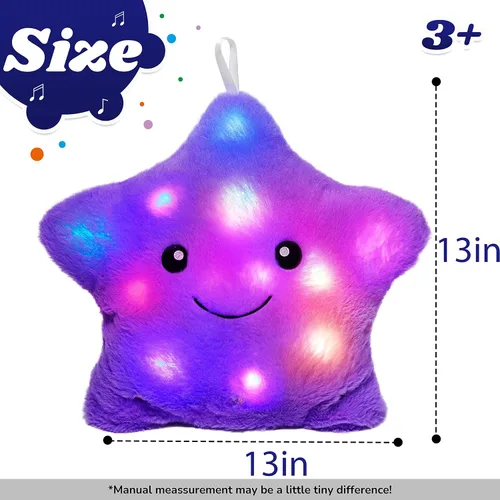 Miniatura 3 de Almohada de Felpa Musical de Estrella Verde de 13 Pulgadas con Luz Nocturna Brillante Parpadeante, Peluche LED con Volumen Ajustable, Regalo