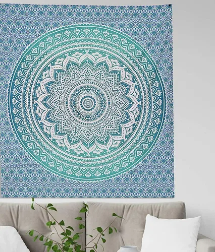 Miniatura 6 de Popular Handicrafts Original Ombre - Tapiz indio Mandala para pared, ornamento hippie, colcha bohemia con brillo metálico
