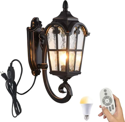 Miniatura 9 de Kiven Lámpara de pared para interiores y exteriores, color negro, romana, de 17.71 pulgadas de alto, impermeable, para patio y porche, lámpara