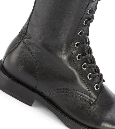 Miniatura 8 de Frye Veronica Botas de combate altas de 15 pulgadas para mujer, hechas de cuero de grano completo con construcción Goodyear Welt, cordones de tela
