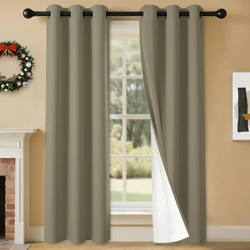 Miniatura 20 de 2 paneles de cortinas 100% opacas, cortinas ligeras con aislamiento térmico con ojales para dormitorio, sala de estar, tratamiento de ventana