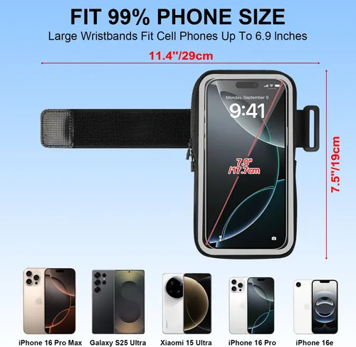 Miniatura 6 de Soporte para teléfono para correr, pulseras Frearm Band de hasta 6.9 pulgadas, brazalete de teléfono celular para iPhone 16 15 14 13 12 11 Pro Max