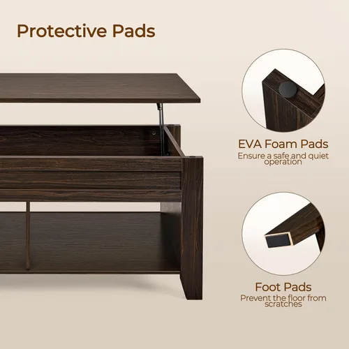 Miniatura 8 de Yaheetech Mesa de Centro con Tapa Elevable con Compartimento de Almacenamiento Oculto y 2 Estantes Abiertos, Tablero Elevable Mesa Central Emergente