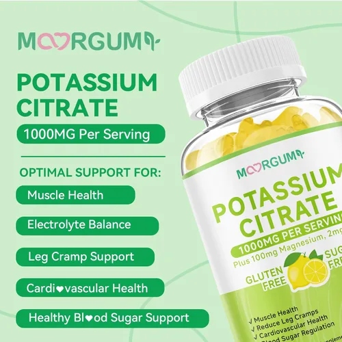 Miniatura 3 de Gomitas de citrato de potasio de 1000 mg, suplemento de potasio para adultos, mujeres y hombres, con magnesio, suplementos masticables de vitamina