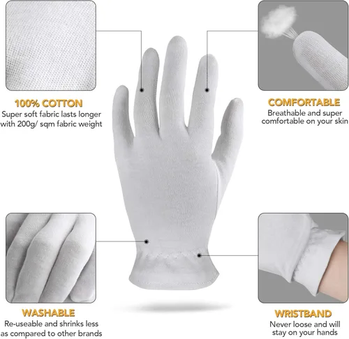 Miniatura 5 de XS Extra Small 10 pares de guantes de algodón 100% premium para manos secas Guantes hidratantes nocturnos para eczema, psoriasis y tratamiento