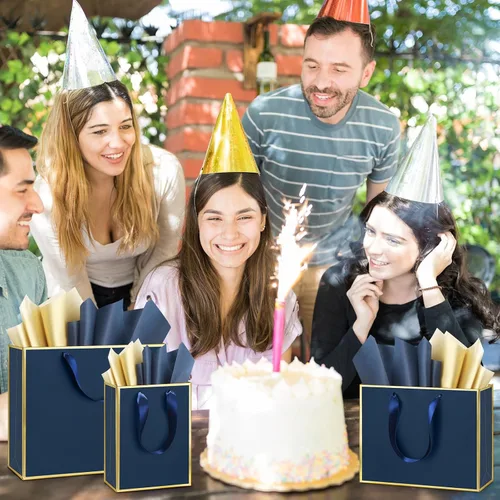 Miniatura 6 de Yeaqee 12 bolsas de regalo de papel metálico con asa, tamaño surtido, incluye 8, 10, 13 pulgadas, bolsa de regalo de agradecimiento de 5 sentidos