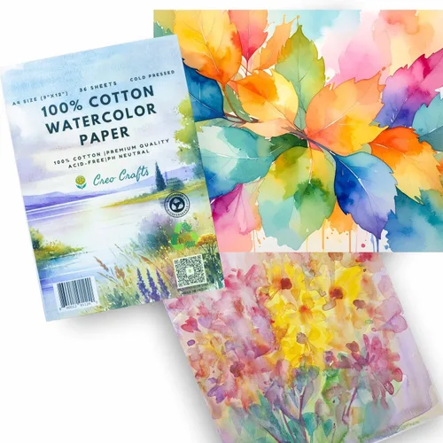 Miniatura 6 de Creo Crafts Papel de acuarela 100% algodón de 9 x 12 pulgadas, 36 hojas, A4, prensado en frío, sin ácidos, pH neutro, papel prémium de grado