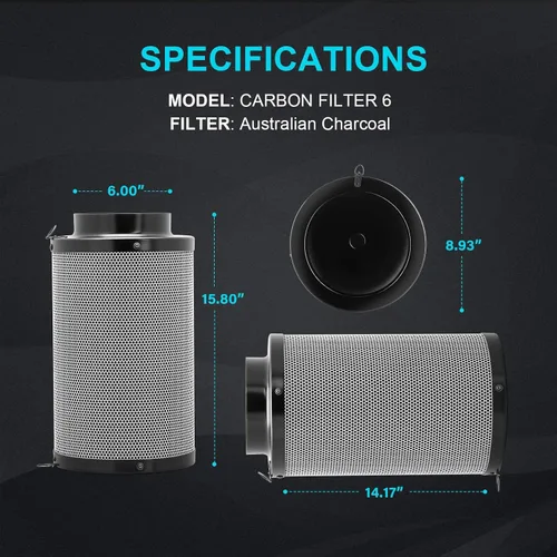 Miniatura 6 de iPower Control de olor de carbono de aire de 6 pulgadas con carbón virgen de Australia, brida reversible, prefiltro, ajuste con ventiladores
