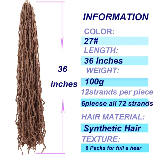 Miniatura 3 de Trenzas de ganchillo sintéticas de 36 pulgadas, 6 paquetes de trenzas de ganchillo súper largas de diosa, cabello rizado, ondulado, suave, trenzado