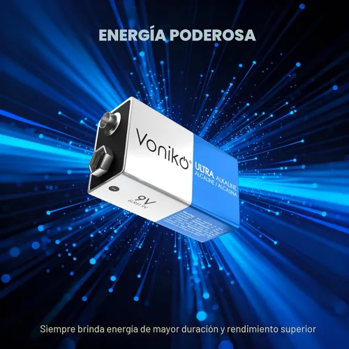 Miniatura 2 de Voniko Paquete de 4 baterías de 9 V, batería de 9 voltios de larga duración para detector de humo, alarma de incendios y dispositivos domésticos, a