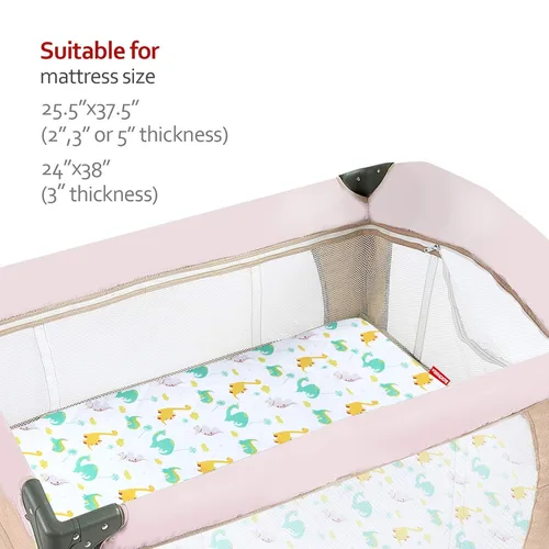 Miniatura 6 de Sábanas ajustables para Pack and Play, transpirables, gruesas, parque de juegos con estampado encantador 39"×27"×5", compatible con Graco Pack n