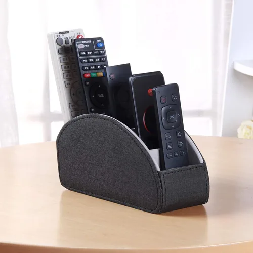 Miniatura 6 de Ayunga Soporte de control remoto de piel sintética, organizador remoto de TV con 5 compartimentos, mesita de noche y organizador de suministros