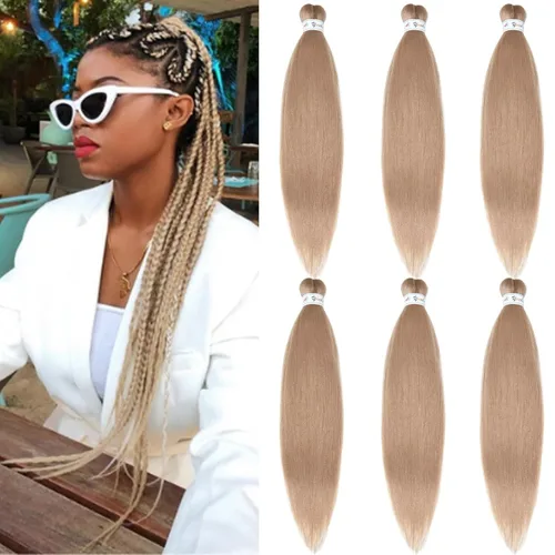 Miniatura 7 de Cabello para Trenzar Naranja Jengibre Pre-Estirado Kanekalo Cabello para Trenzar Pre-estirado 26 pulgadas Extensiones de Cabello Sintético