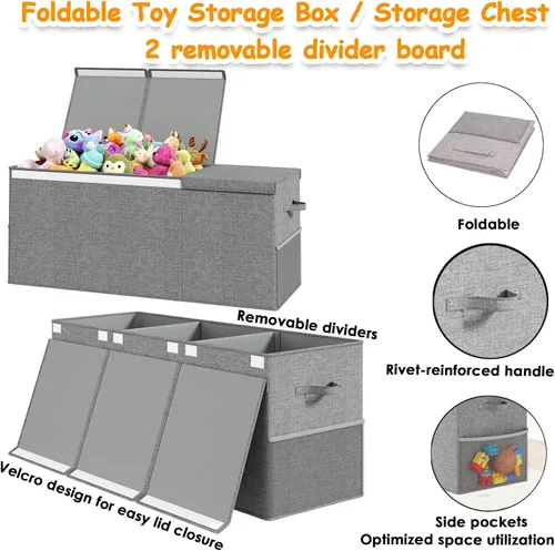 Miniatura 7 de Caja de Juguetes Extra Grande con Tapa, Organizador de Almacenamiento de Juguetes para Niños y Niñas, Cesta Grande de Juguetes Caja de Extra Grande