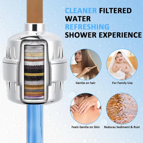 Miniatura 4 de El filtro de ducha de 20 etapas de alto rendimiento evita la acumulación de escamas, purifica la calidad del agua para aliviar la piel seca
