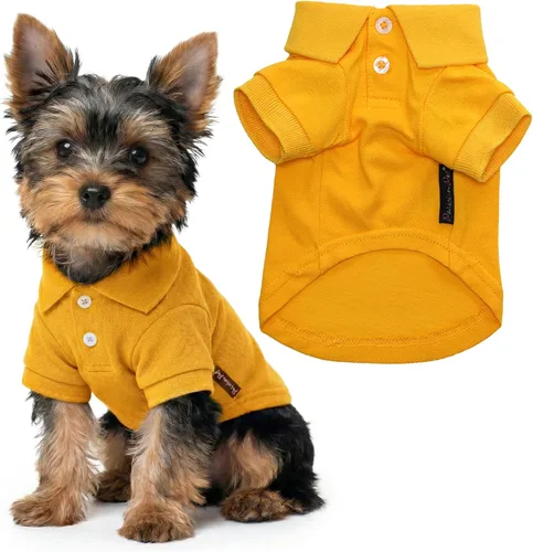 Miniatura 43 de Parisian Pet Polo para perro – Camisa de algodón transpirable en amarillo sólido – Ropa de verano tipo pullover con cuello abotonado para perros