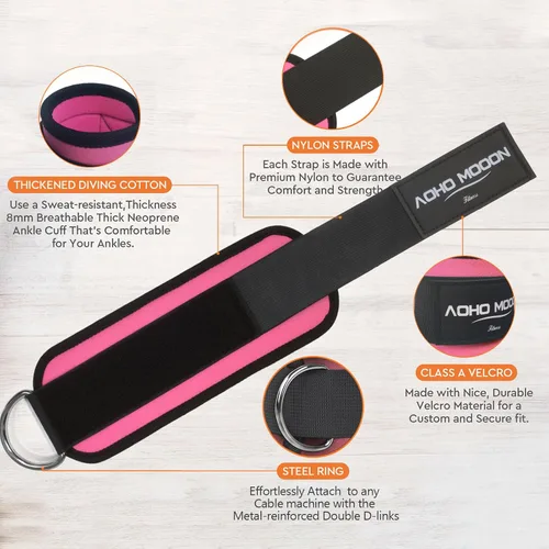 Miniatura 30 de AOHO MOOON Correas de tobillo ajustables y cómodas para máquinas de cable para mujeres, correa de pierna para gimnasio, tobillera para glúteos, Azul