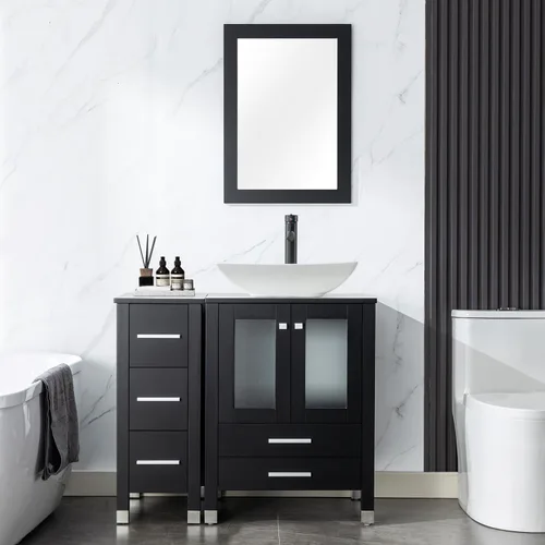 Miniatura 13 de LUCKWIND 36" Bathroom Vanity Combo with Sink, 24"+12.6" Width, Painted Bathroom Storage Cabinet with 5 Drawers, Including Tempered Glass Round
