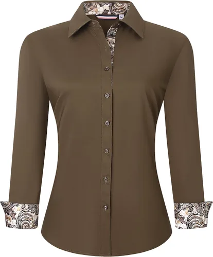 Miniatura 15 de WARHORSEE Blusas de vestir de manga larga con botones de algodón para mujer, blusas de trabajo elegantes de fácil cuidado, blusas casuales