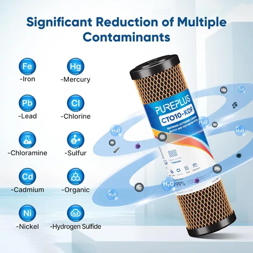 Miniatura 3 de Cartucho de filtro de agua de carbono CTO de 1 micrón, 2.5 x 10 pulgadas, repuesto para sistema de filtro de agua debajo del fregadero, Dupont