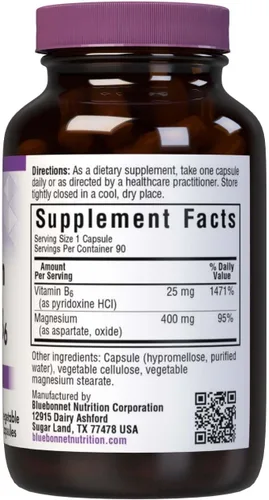 Miniatura 2 de BlueBonnet Nutrition Magnesio y B6 – 400 mg de óxido de magnesio y aspartato con vitamina B6 25 mg – Complejo de magnesio para corazón y cerebro