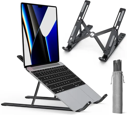Miniatura 8 de ivoler Soporte para laptop, soporte elevador para laptop, soporte para tableta de computadora, 6 ángulos ajustables, de aluminio, ergonómico