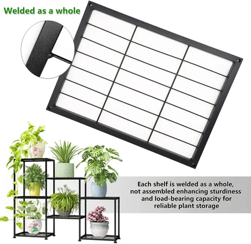 Miniatura 2 de Soportes para plantas de interior, estante de metal escalonado de exterior para múltiples plantas, soporte de 3 niveles para 7 macetas, soporte