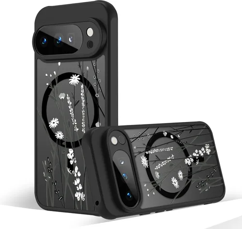 Miniatura 39 de Funda magnética para Google Pixel 10A [Compatible con MagSafe] Funda con patrón floral de flores negras para mujeres y niñas, con borde de TPU Rama