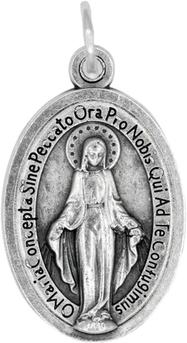 Lote de 5 – Medalla Milagrosa Latina de 1 pulgada Lote de 5 Medallas Anillos Incluidos – María Nuestra Señora de Gracia, Plata, No es una piedra