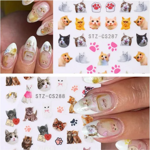Miniatura 3 de 6 hojas de calcomanías de arte de uñas de animales autoadhesivas 3D, diseño de letras de gato, divertidas calcomanías de uñas para primavera