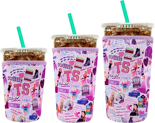 Miniatura 31 de YR Funda aislante de neopreno reutilizable para tazas de café helado, paquete de 3 fundas para bebidas heladas y calientes, enfriador de bebidas