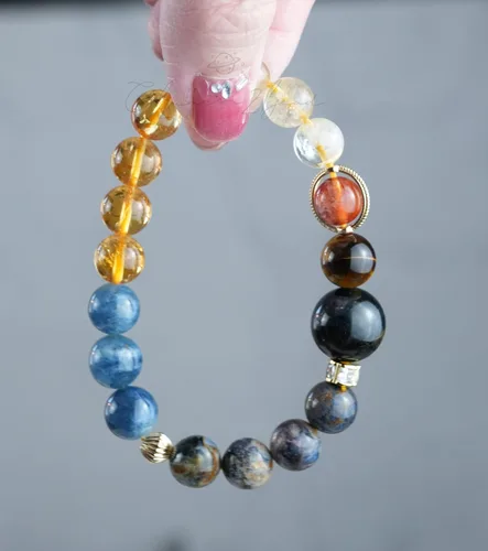 Miniatura 168 de Precious Gemstone Natural Crystal Healing Bracelet, Rutilated Quartz, Moonstone, Quartz Handmade Original Design Bracelet