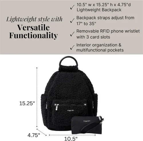 Miniatura 28 de Baggallini Mochila todo el día para mujer con pulsera de teléfono RFID, Negro, talla única