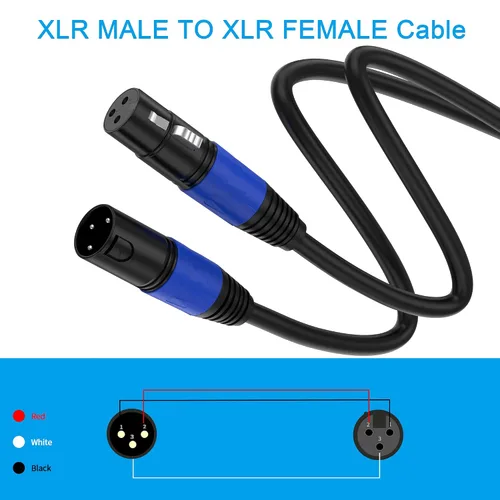 Miniatura 6 de Paquete de 2 cables XLR de 3.3 pies, cable de micrófono equilibrado de alta calidad con cable XLR de 3 pines macho a hembra, negro, cobre puro