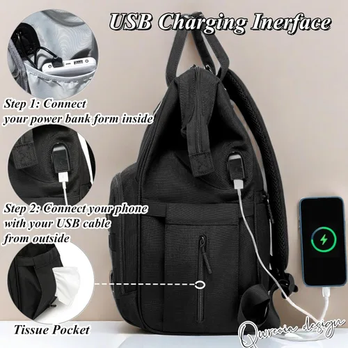Miniatura 4 de Mochila para pañales para papá y mamá con puerto de carga USB, correas para cochecito y bolsillo aislado, mochila de viaje militar del ejército
