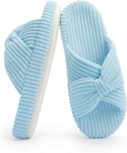Miniatura 14 de Chantomoo - Pantuflas para mujer de espuma viscoelástica para la casa con cordón, lazo y tiras cruzadas, zapatos de cama cómodos y de moda