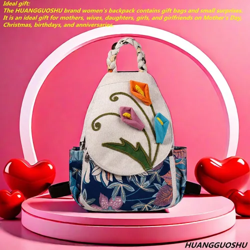 Miniatura 135 de HUANGGUOSHU Mochila de algodón tejida de algodón bohemio con bordado de lona estilo bohemio con múltiples bolsillos retro linda mochila cartera