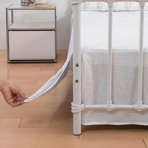Miniatura 9 de Falda de cama tamaño Full - Faldones de 30 cm de caída con esquinas divididas, falda de cama plisada con textura de gofre, ajustable para el polvo