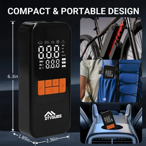 Miniatura 6 de Inflador de neumáticos inalámbrico, compresor de aire portátil de 150 PSI, inflado 4 veces más rápido, bomba de bicicleta compacta con indicador