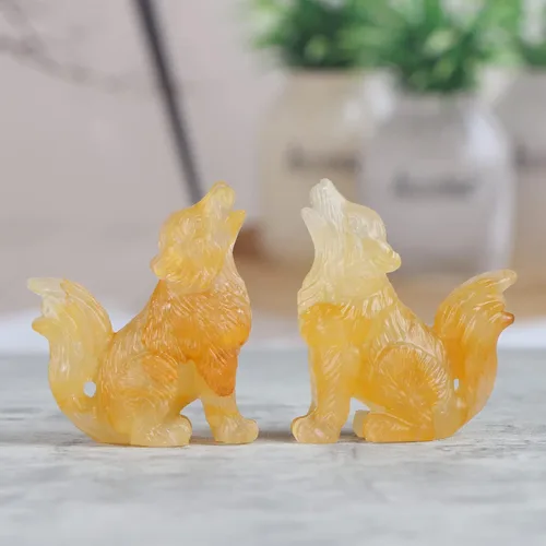 Miniatura 2 de Figuras decorativas de lobo de cola grande de cristal de citrino de 2.0 pulgadas, estatua de lobo, piedras curativas, escultura tallada a mano