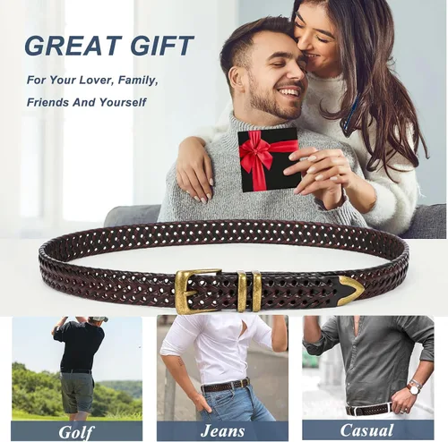 Miniatura 6 de BELTROAD Cinturón de cuero trenzado para hombre, jeans casuales, golf, hebilla de aleación tejida de cuero para hombre, cinturones trenzados a mano