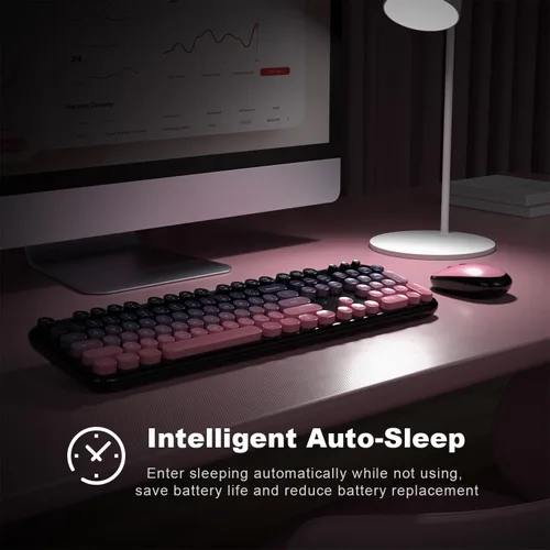 Miniatura 13 de KNOWSQT Combo de teclado y ratón inalámbrico, teclados lindos de tamaño completo estilo máquina de escribir 2.4G azul colorido - receptor USB Plug